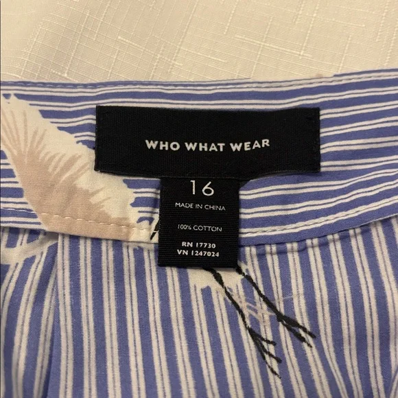 Who What Wear blue & white striped pleated midnskirt SZ 16 A-line w/crane bird - Picture 2 of 11